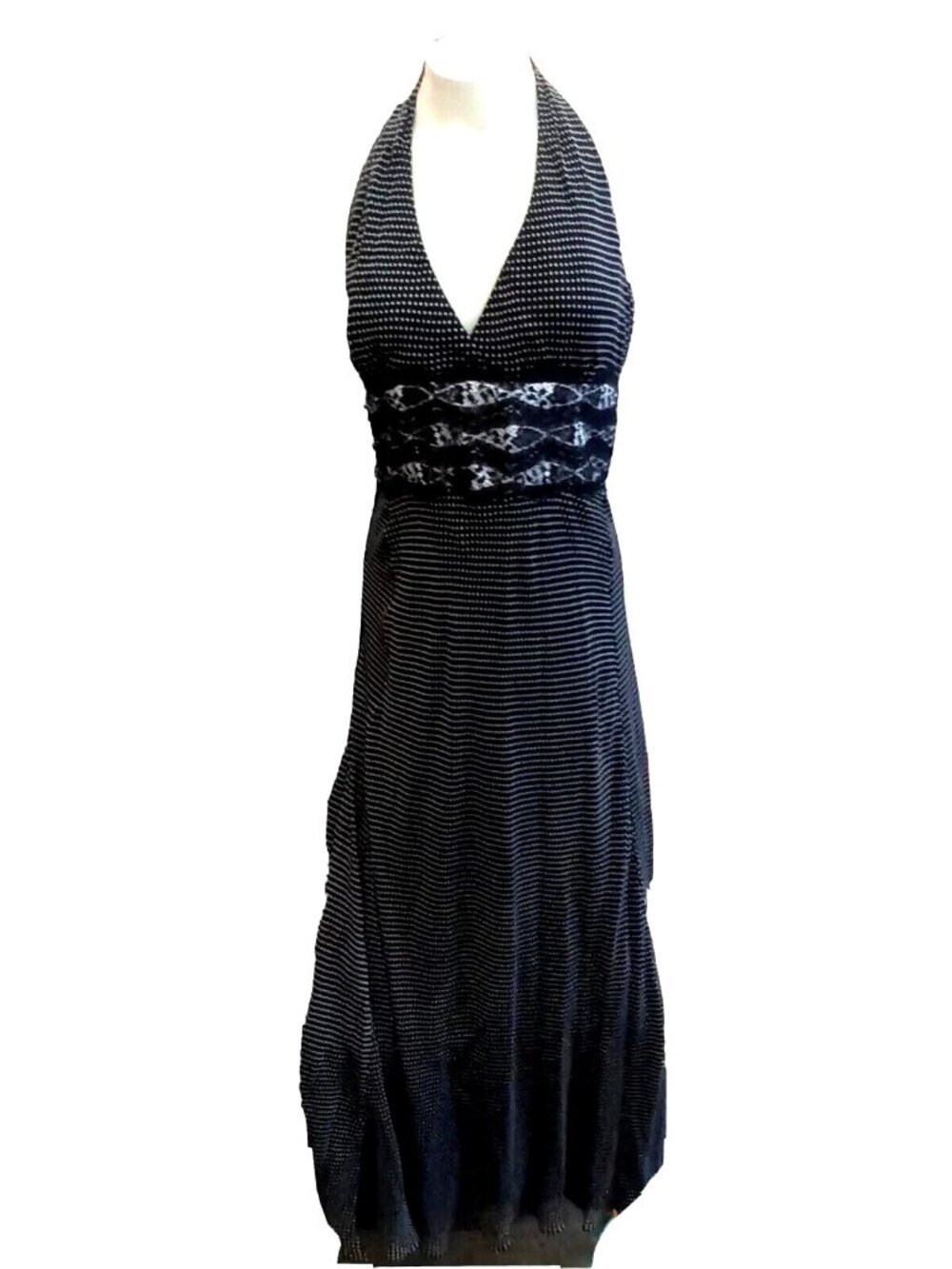 Summer Halter Maxi Dress Carmen Marc Valvo Polka Dot 10 Silk Black Beige